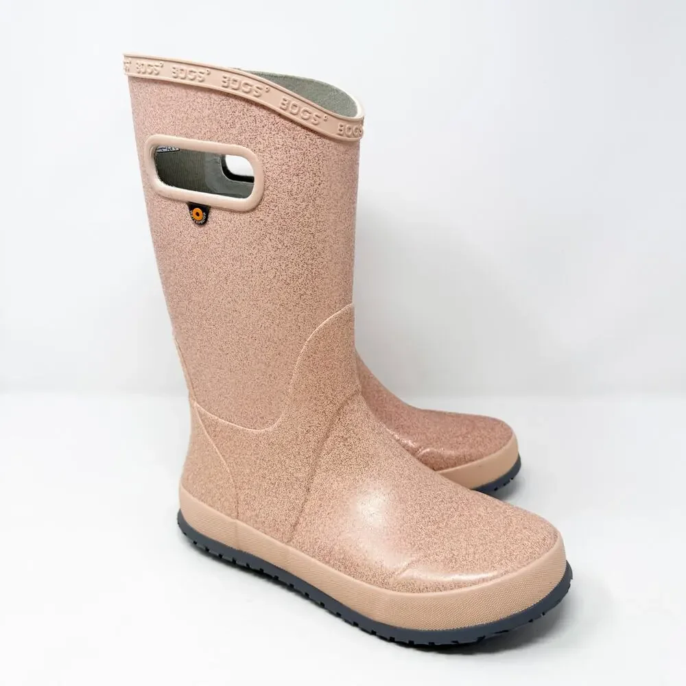 NWOB Bogs Pastel Pink Glitter Rubber Rainboots Girls Size 4 Pull On Waterproof